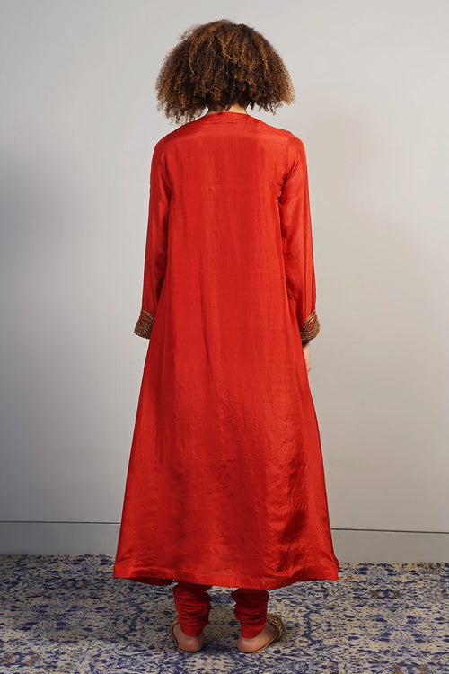 Garnet Red Threadwork Embroidered Kurta Set
