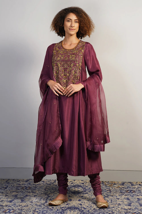 Deep Wine Embroidered Kurta Set