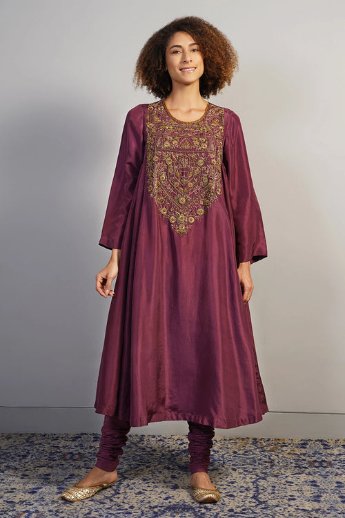 Deep Wine Embroidered Kurta Set