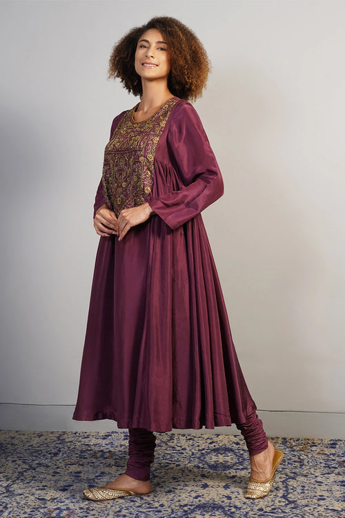 Deep Wine Embroidered Kurta Set