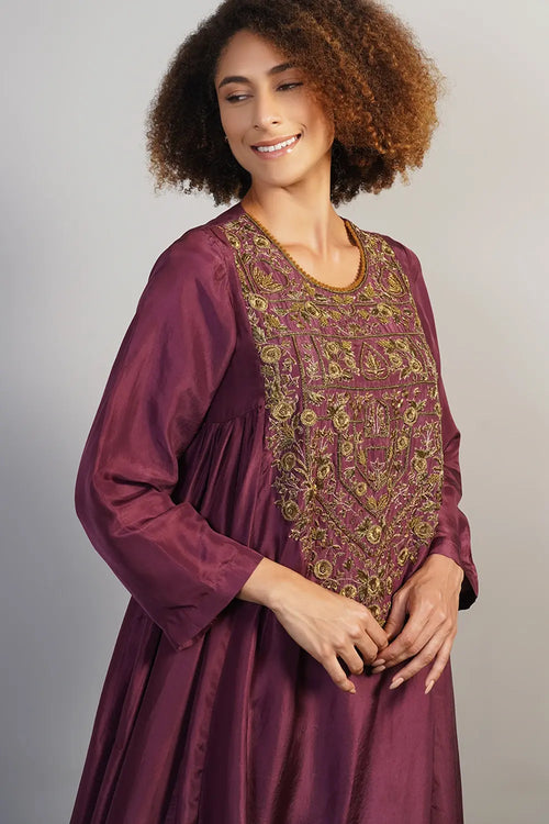 Deep Wine Embroidered Kurta Set