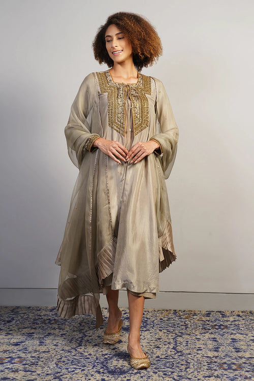 Soft Champagne Embroidered Kurta Set