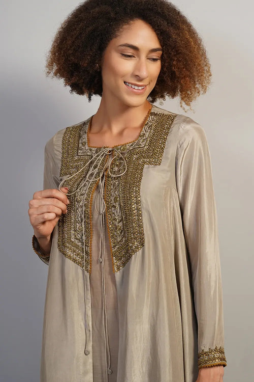 Soft Champagne Embroidered Kurta Set