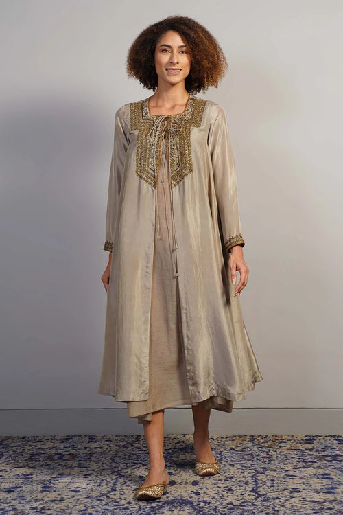 Soft Champagne Embroidered Kurta Set