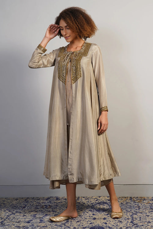 Soft Champagne Embroidered Kurta Set