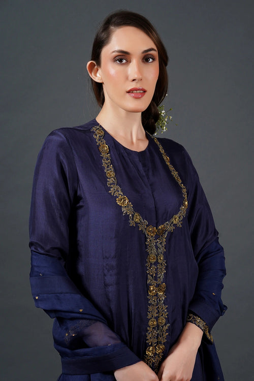 Midnight Blue Embroidered Kurta Set