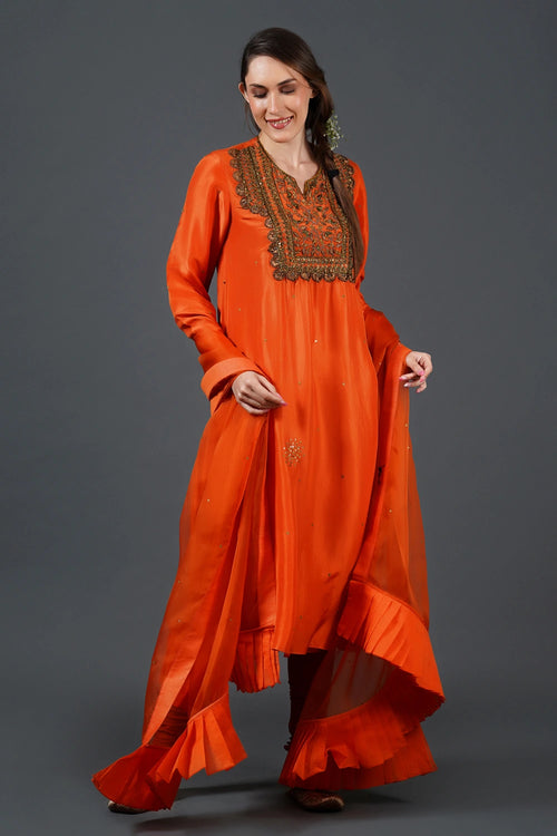 Classic Orange Embroidered Kurta Set