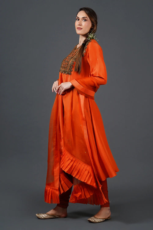 Classic Orange Embroidered Kurta Set