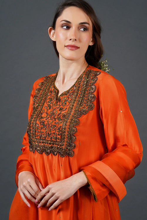 Classic Orange Embroidered Kurta Set