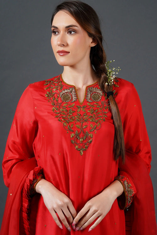 Classic Red Embroidered Kurta Set