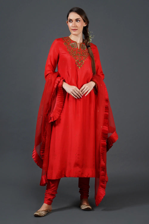 Classic Red Embroidered Kurta Set