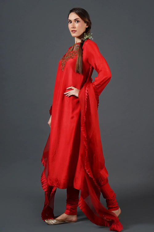 Classic Red Embroidered Kurta Set