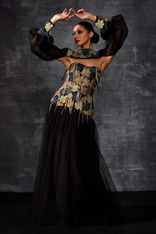 Black Cut-Out Neckline Gown