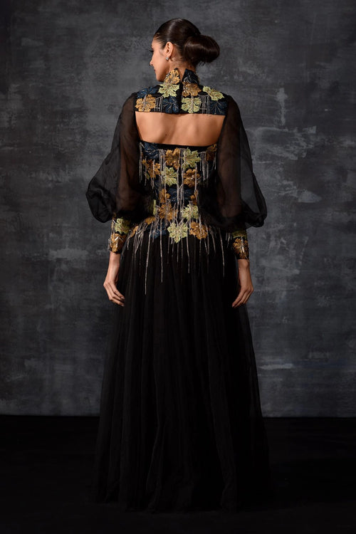 Black Cut-Out Neckline Gown