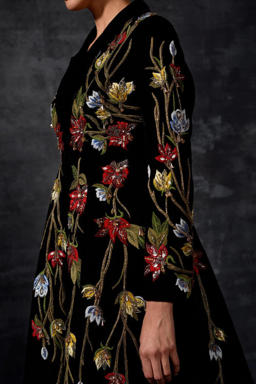 Mandarin-collared Embroidered Jacket Gown