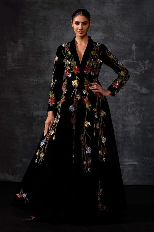 Mandarin-collared Embroidered Jacket Gown