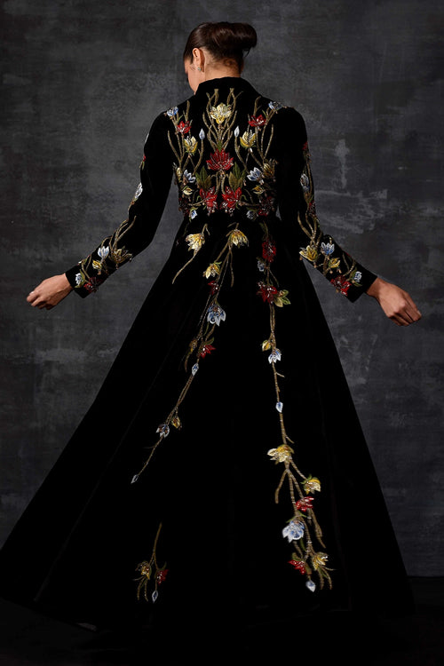 Mandarin-collared Embroidered Jacket Gown