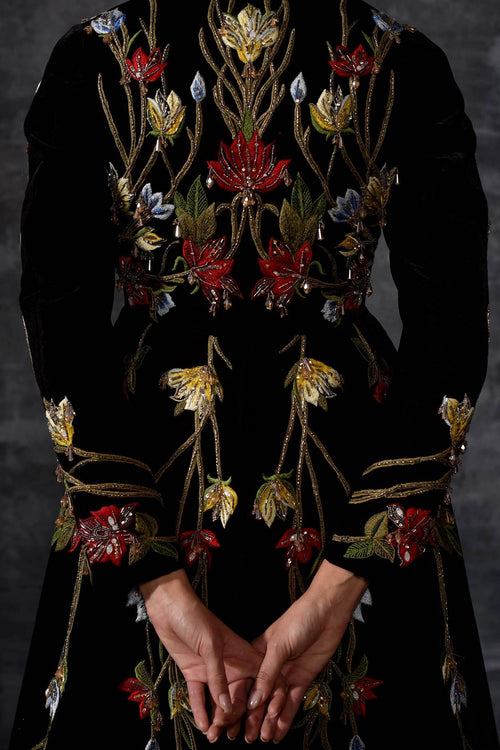 Mandarin-collared Embroidered Jacket Gown