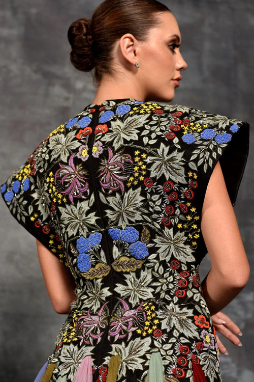 Butterfly And Floral Embroidered Gown