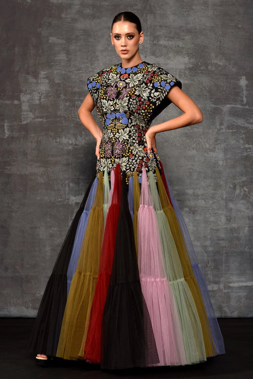 Butterfly And Floral Embroidered Gown