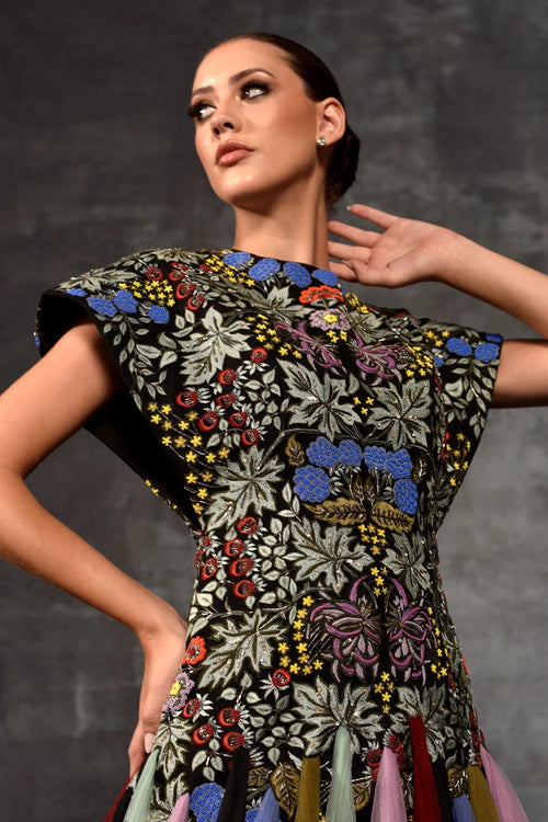 Butterfly And Floral Embroidered Gown