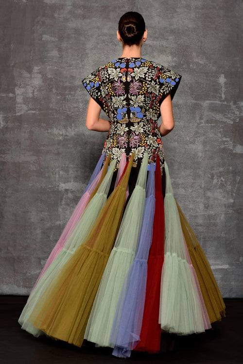 Butterfly And Floral Embroidered Gown