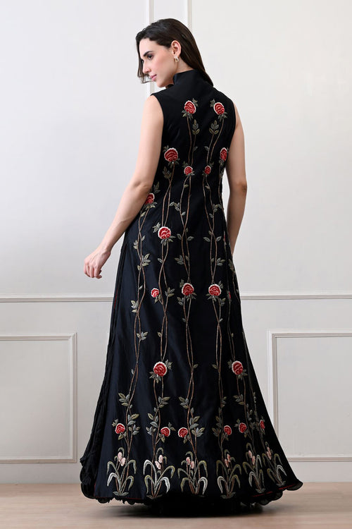 Black Embroidered Cotton Dress
