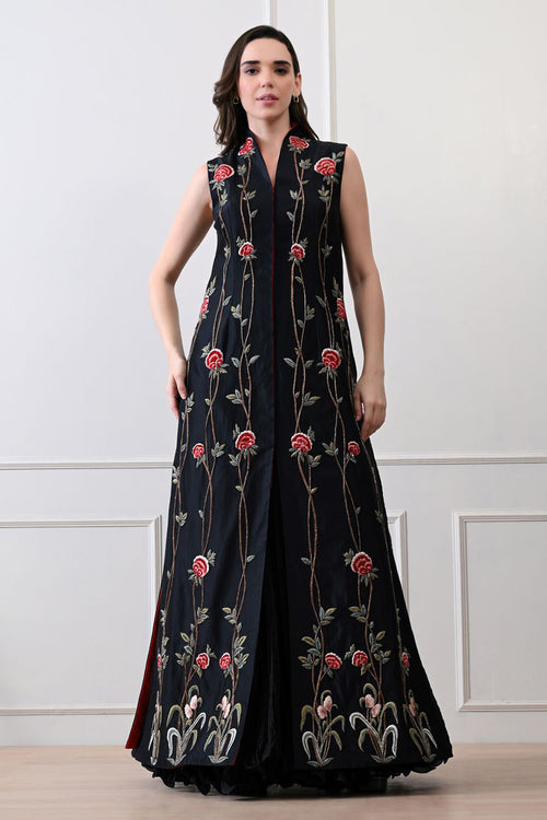 Black Embroidered Cotton Dress
