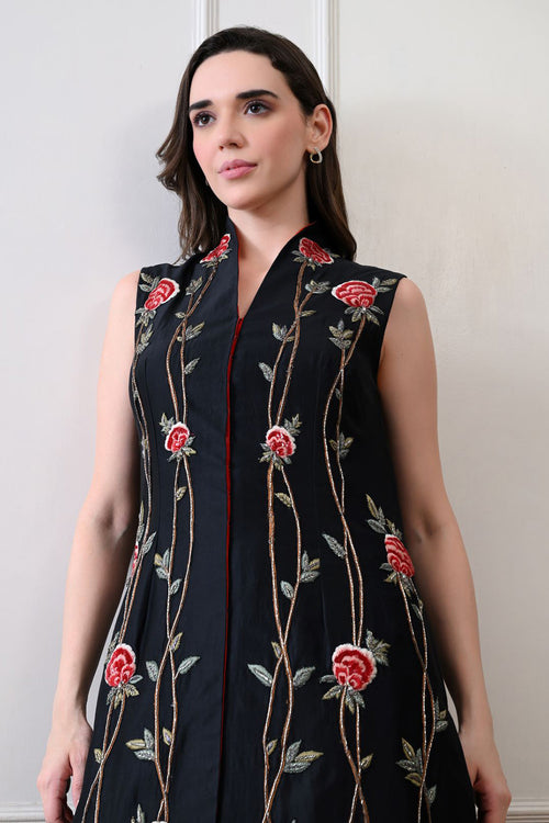 Black Embroidered Cotton Dress