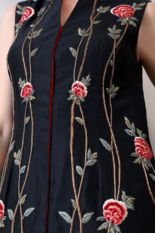 Black Embroidered Cotton Dress