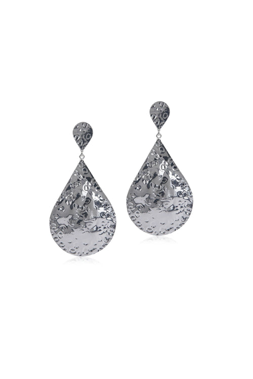 Beaten Teardrop Silver Earring