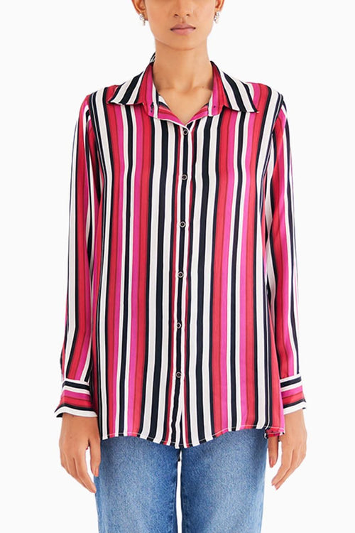 Pink Stripe Satin Silk Shirt