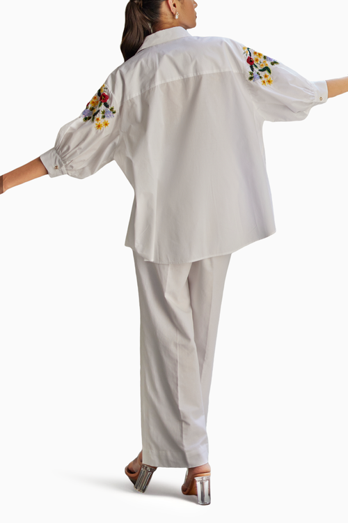 White Bouquet Floral Hand Embroidered Shirt