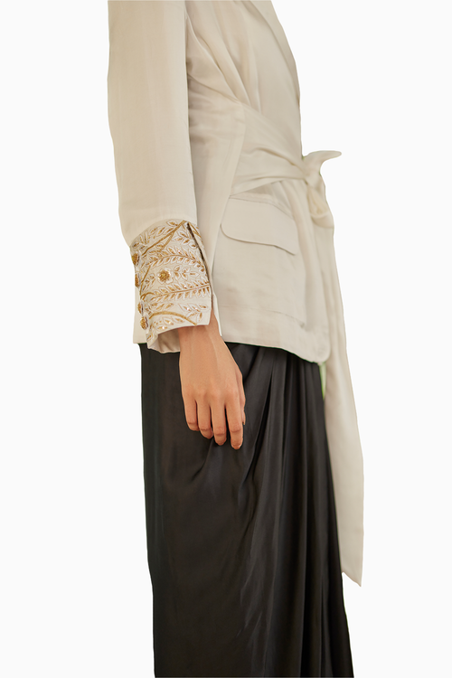 White and Black Camellia Silk Drape Set