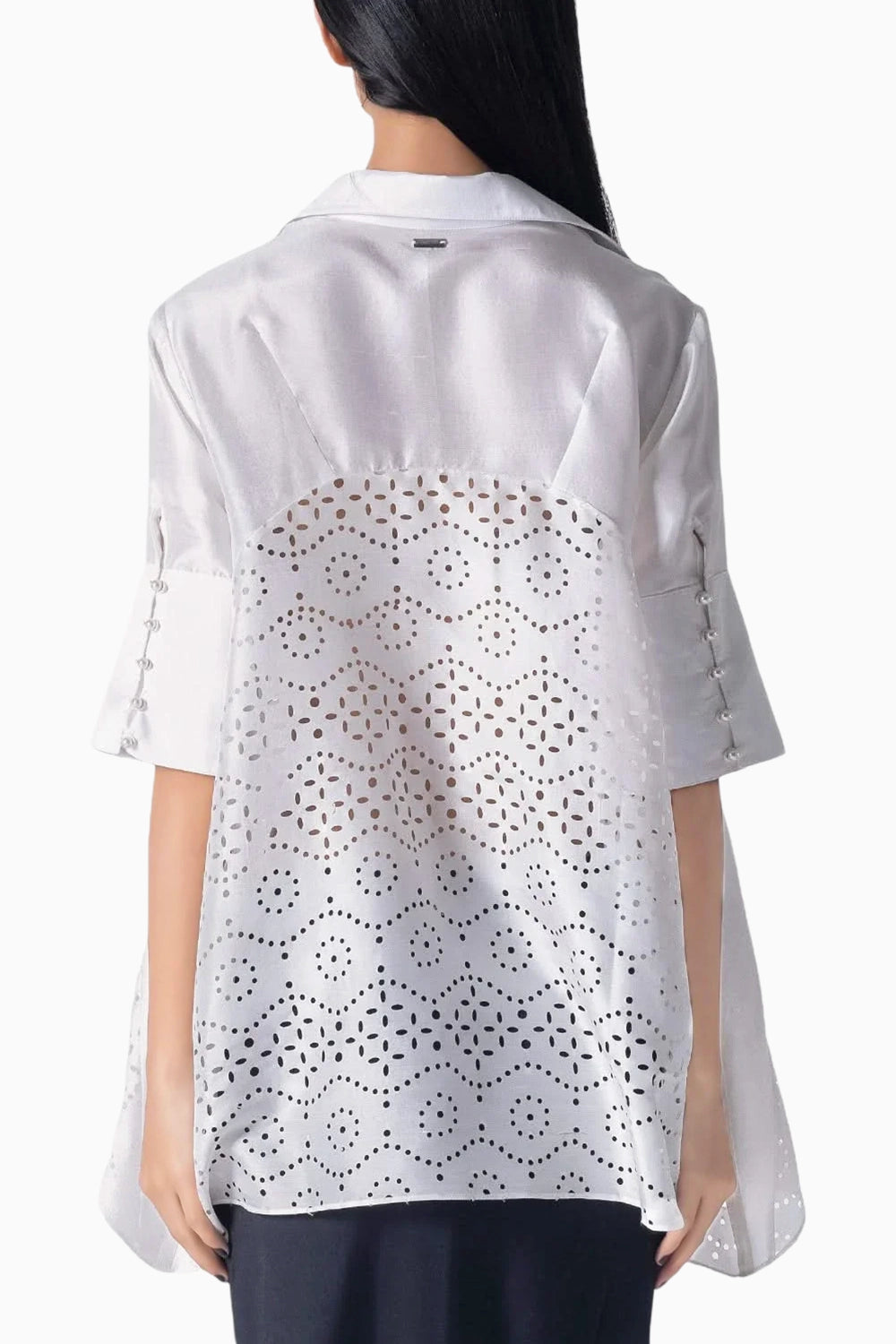 White Cutwork Godet Shirt