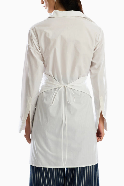 White Noise Wrap Shirt with Stripe Pants