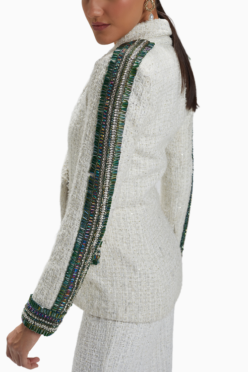 White Tweed Double Breasted Blazer And Pants