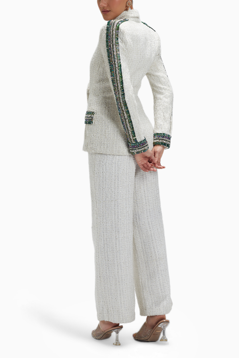 White Tweed Double Breasted Blazer And Pants