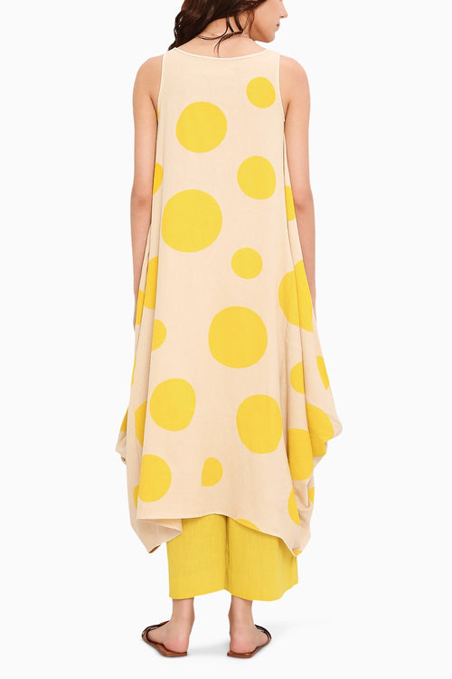 Yellow Hand Block Printed Polka Vari Co-Ord Set