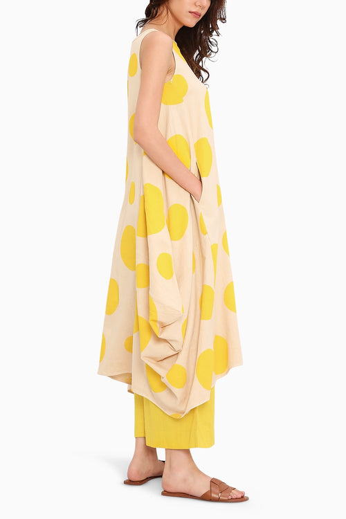 Yellow Hand Block Printed Polka Vari Co-Ord Set
