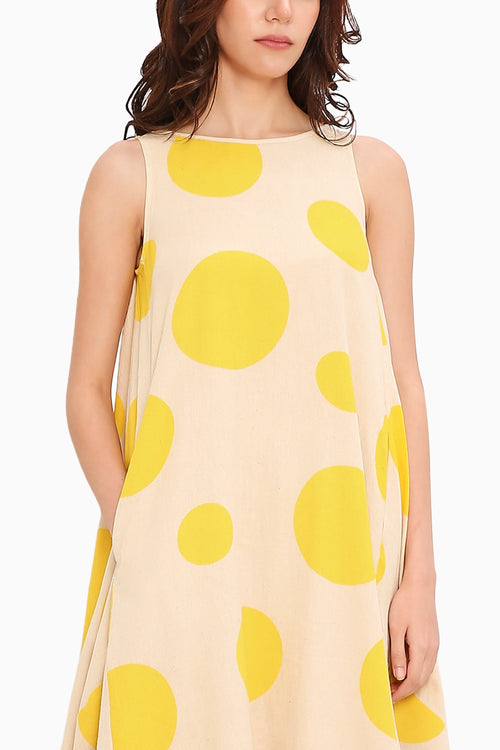 Yellow Hand Block Printed Polka Vari Co-Ord Set