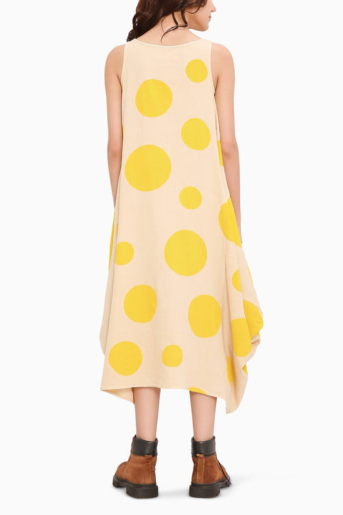 Yellow Hand Block Printed Polka Vari Dress