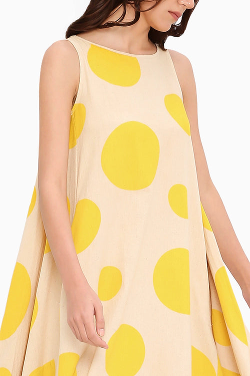 Yellow Hand Block Printed Polka Vari Dress