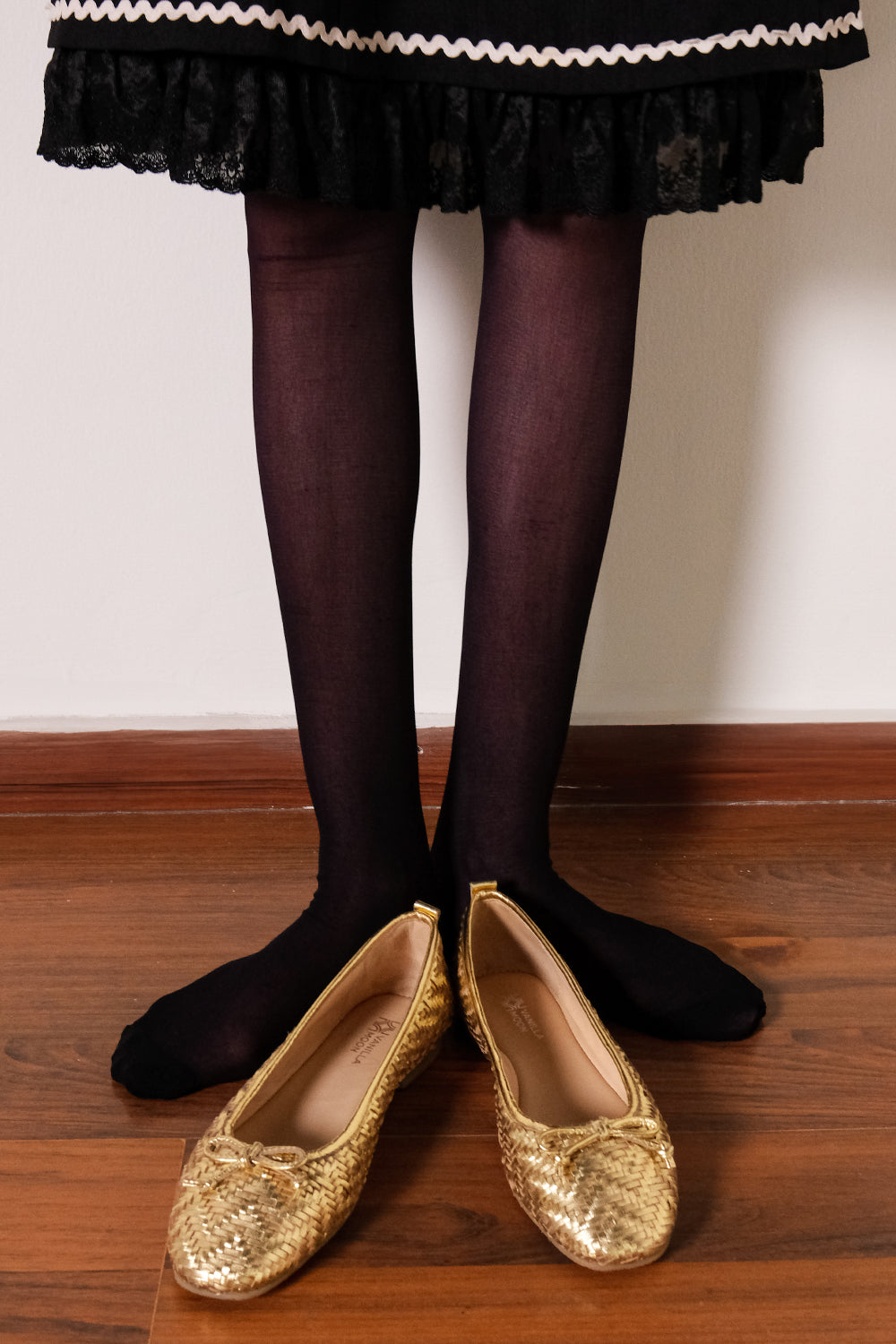 Yulia Gold Woven Ballerinas