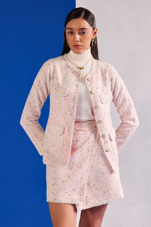 Pink Tweed Blazer and Skirt Set