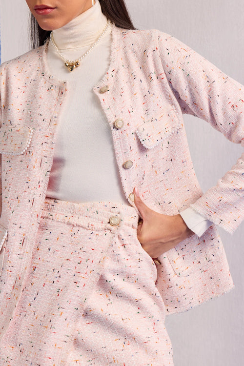 Pink Tweed Blazer and Skirt Set
