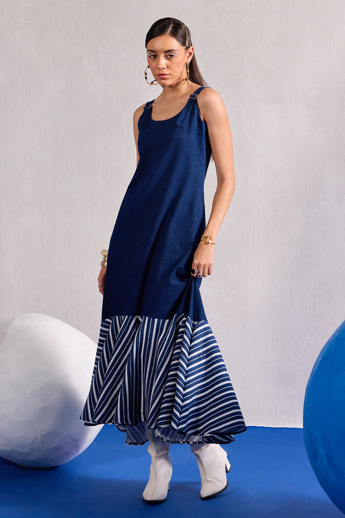 Denim and Striped Maxi Dress