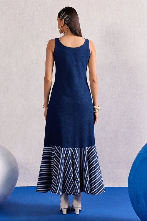 Denim and Striped Maxi Dress