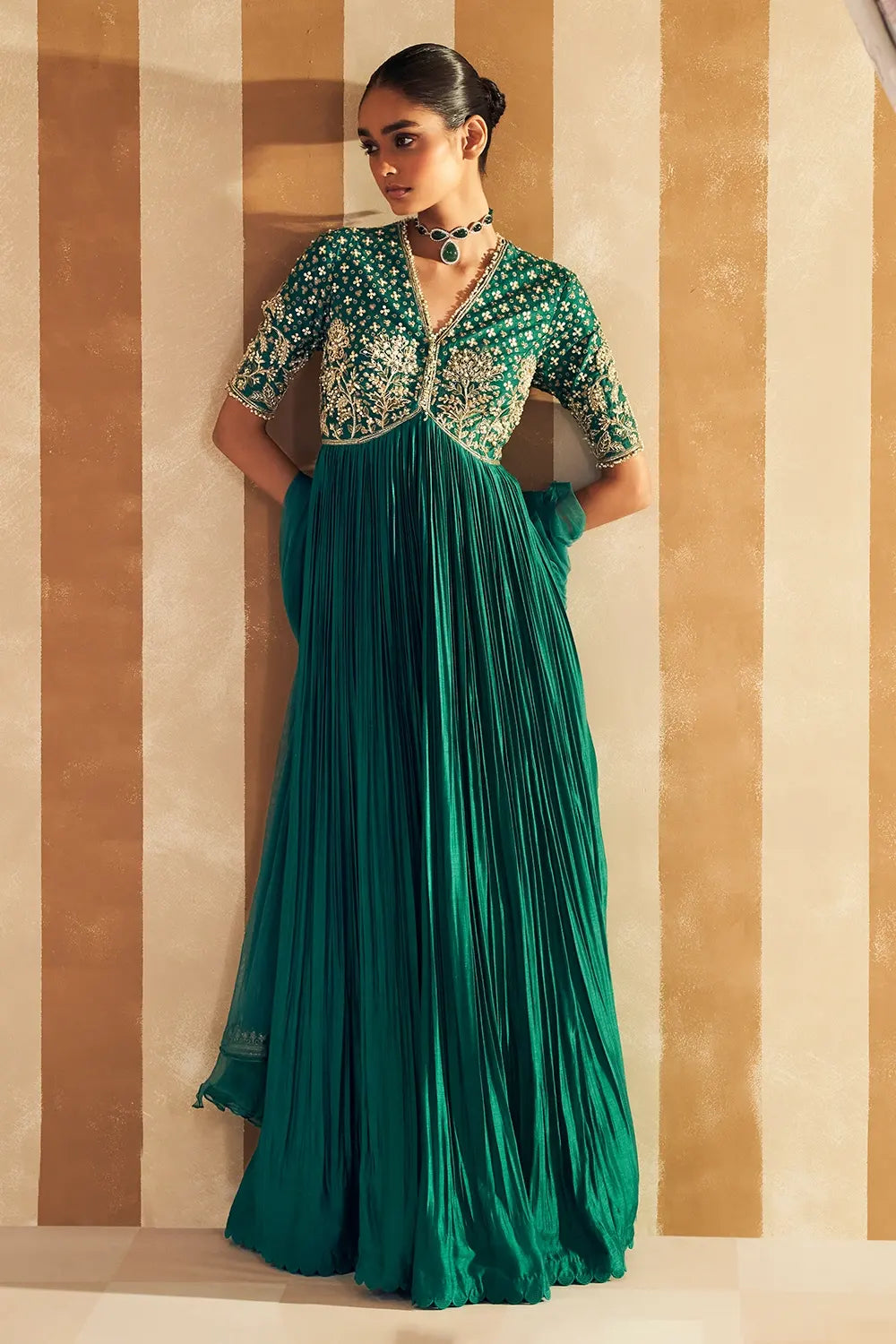 Zarqaa Emerald Green Anarkali Set