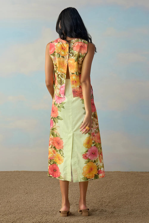 Linen Tulip Back Placed Floral Co-ord Set
